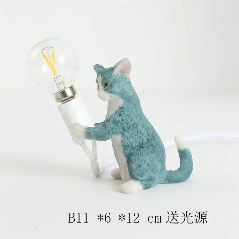Black and white cat resin table lamp bedroom decor