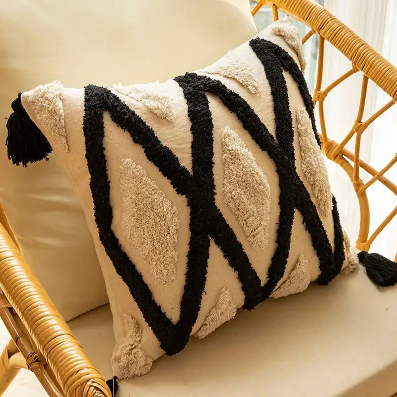 Black and white geometric embroidered cushion cover living room decor