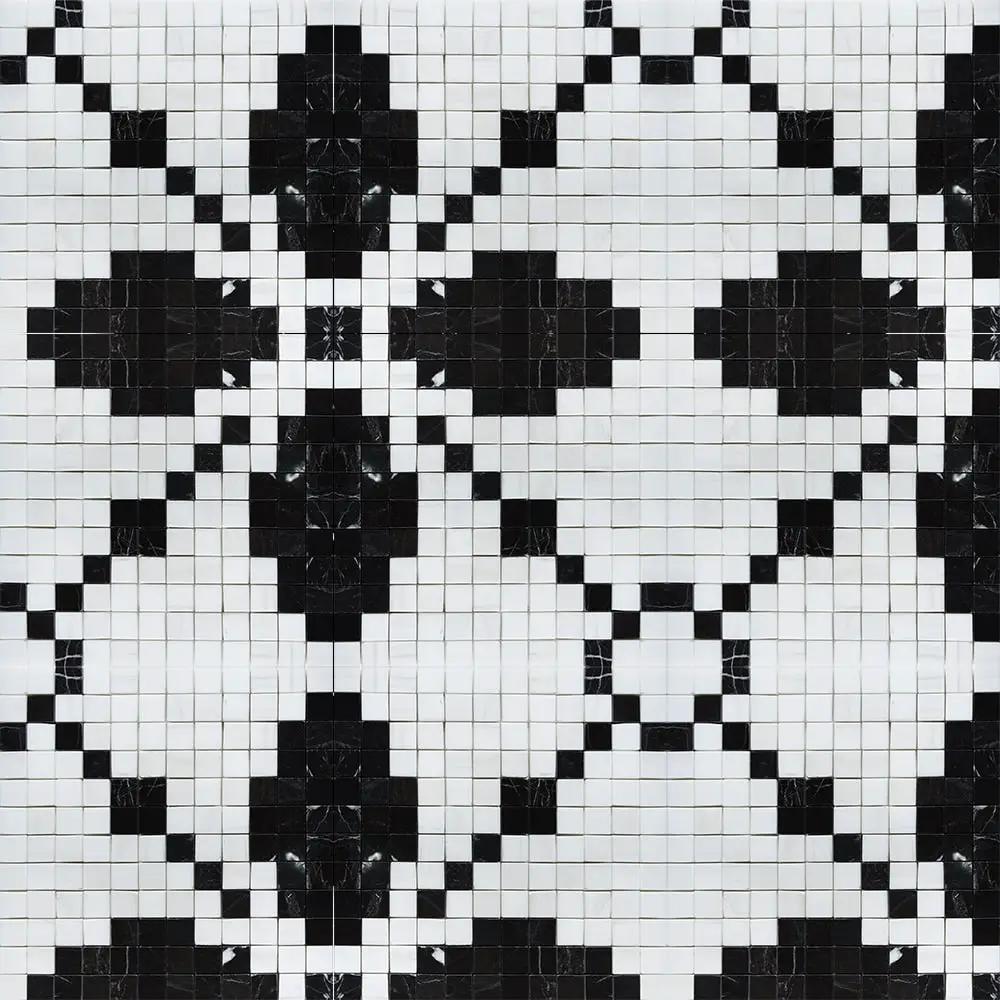 Black, Bianco Dolomiti Multi Finish Ziggurat Marble Mosaics 12x12