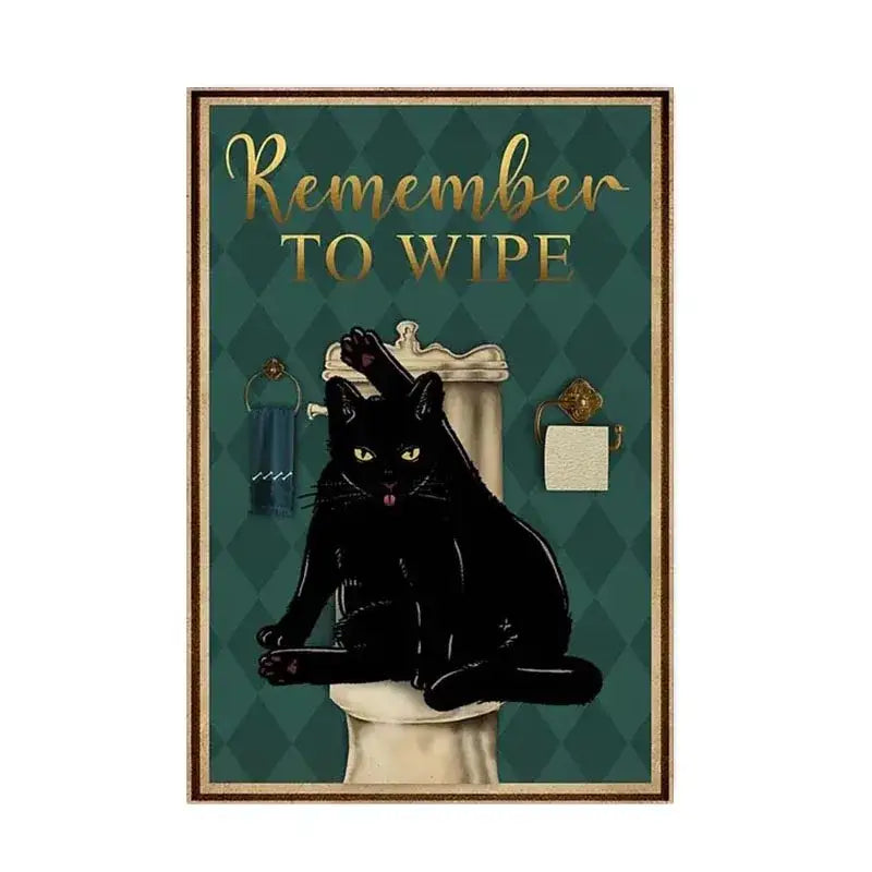 Vintage teal and gold black cat music poster living room wall art