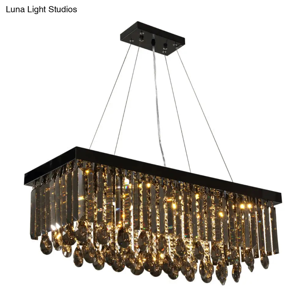 DecorBites™ Black Crystal Island Pendant Light - Country Style - 23.5"/31.5" Size - 8-Light Dining Room Hanging Lamp Kit