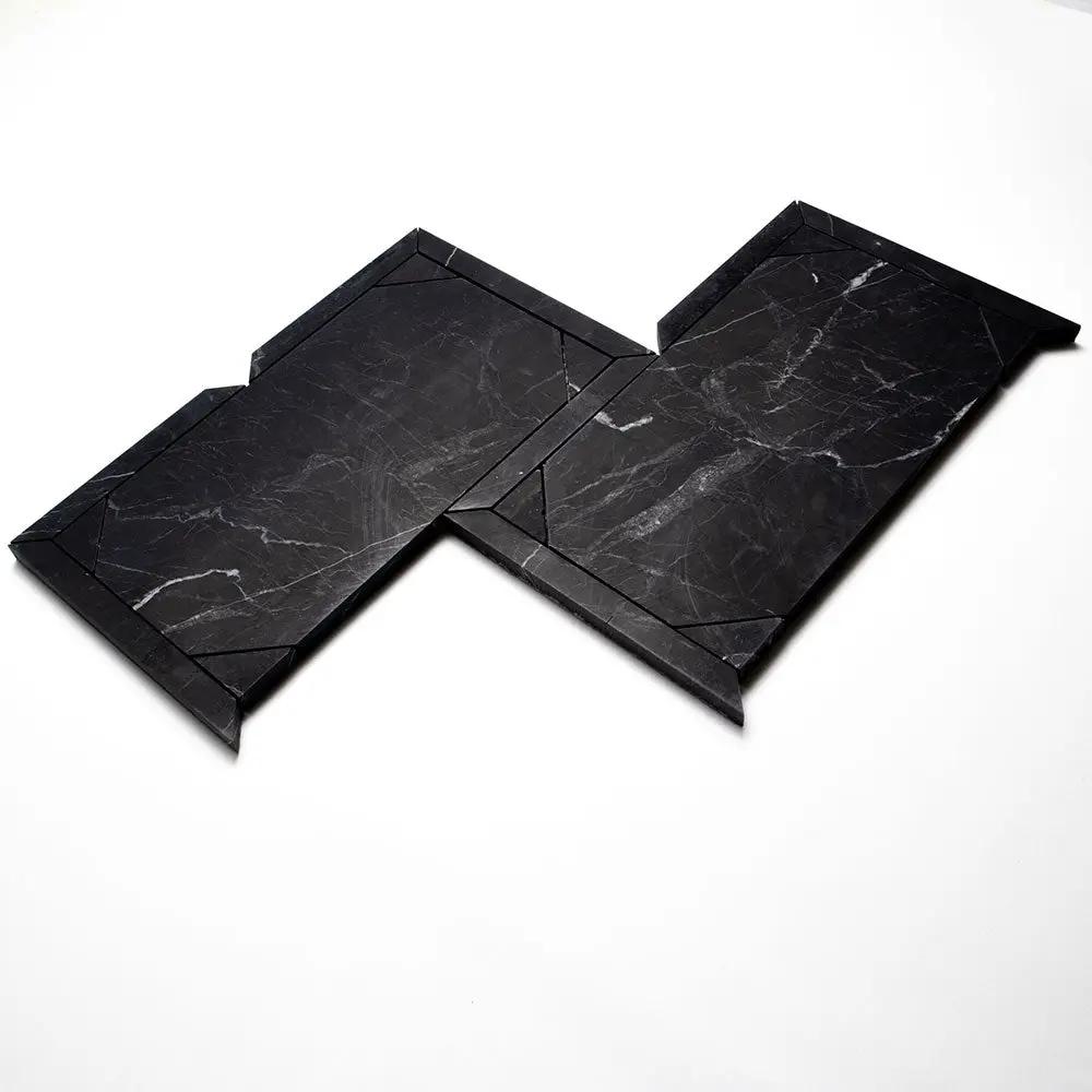 Black Honed French Interlock Marble Mosaics 12 1/4x15 7/8