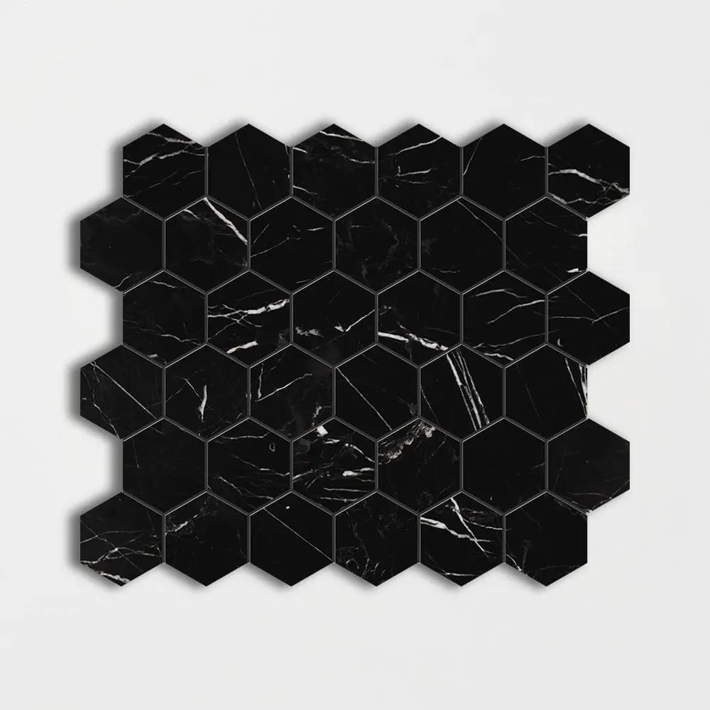 Black Honed Hexagon Marble Mosaics 12x12