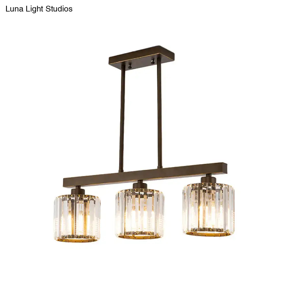 Modern dark bronze and gold cylindrical island chandelier kitchen light