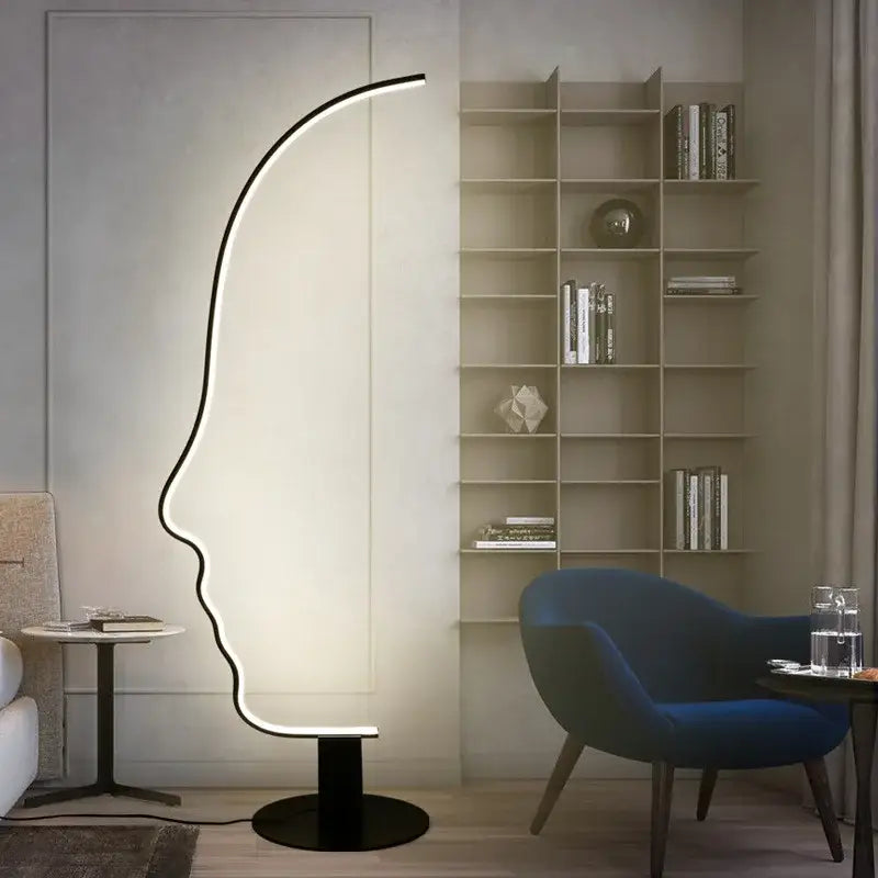 Black nordic human face floor lamp for living room