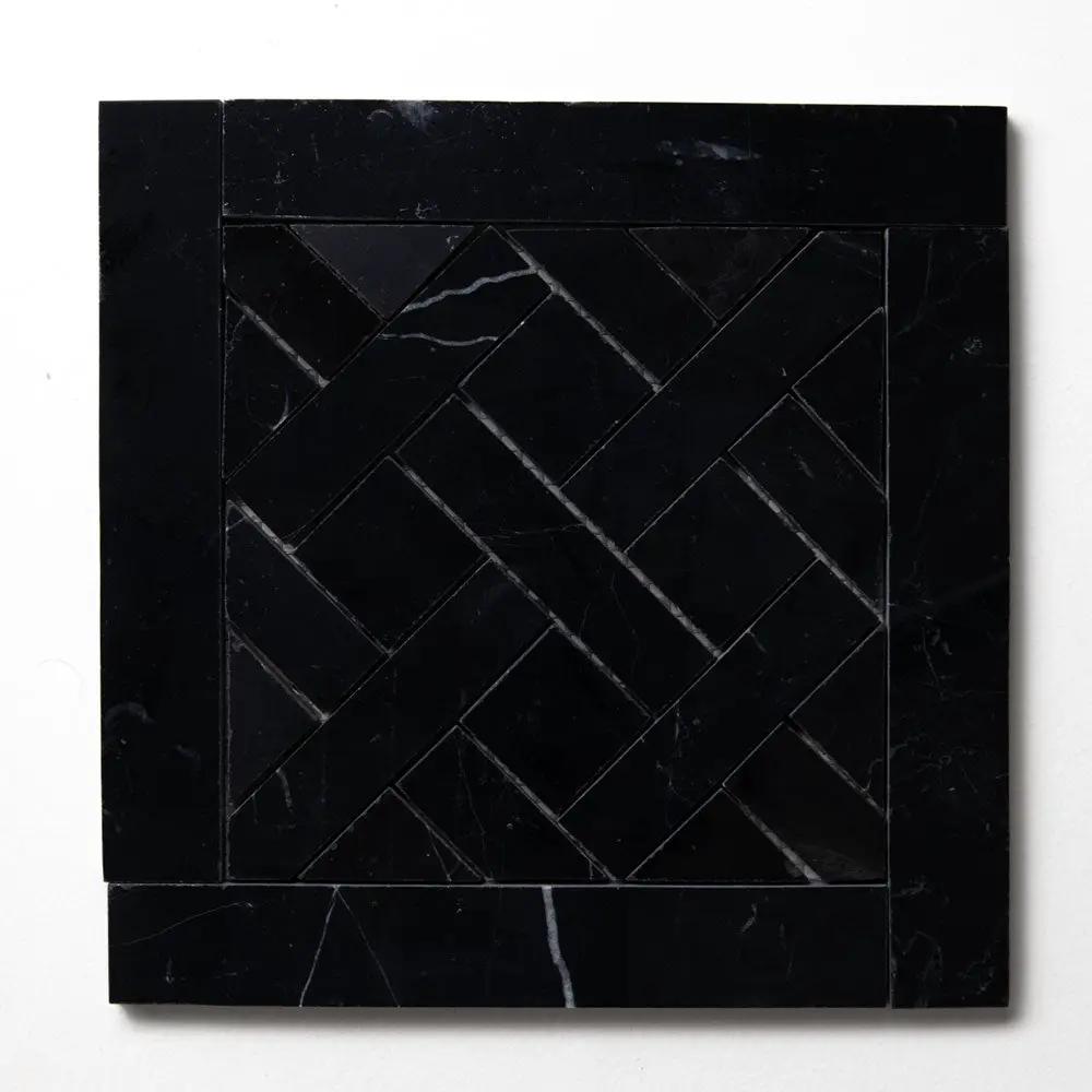 Black Polished French Quarter Marble Mosaics 8 1/2x8 1/2