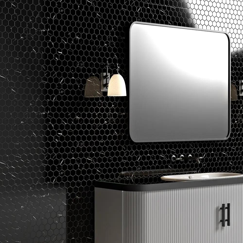 Black Polished Hexagon Marble Mosaics 12x12