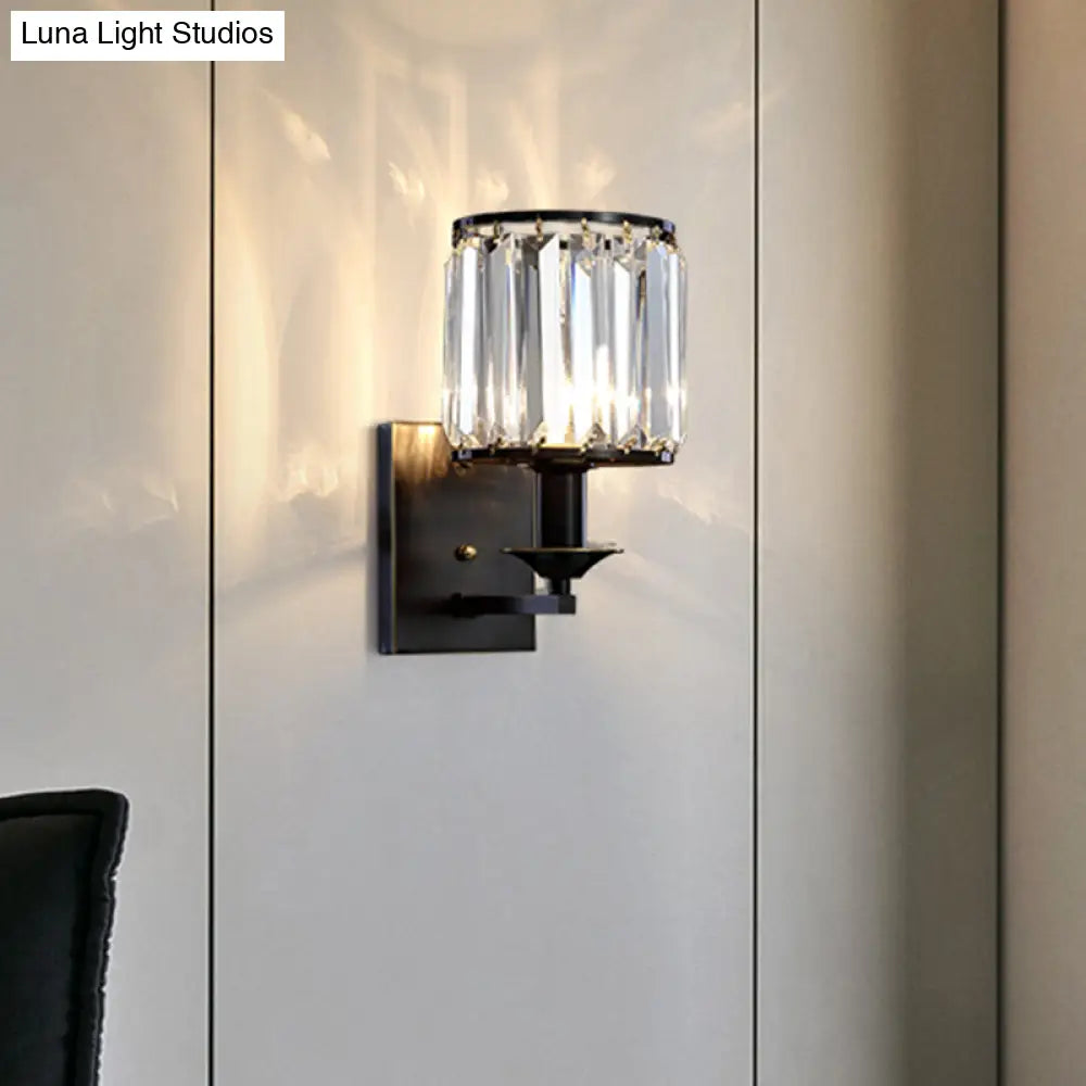 DecorBites™ Black Prismatic Crystal Wall Mount Lamp - Modern Cylinder Design