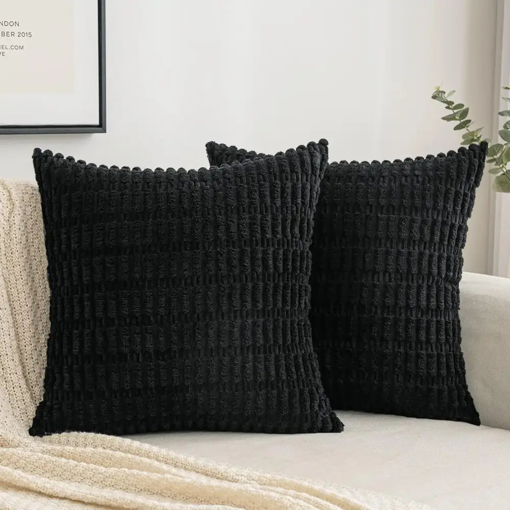 Black striped corduroy throw pillow cover – living room cushion case