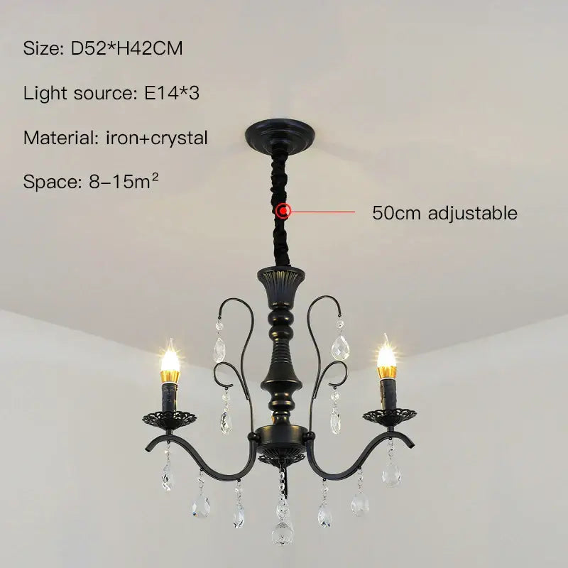 Black wrought iron crystal chandelier for dining room