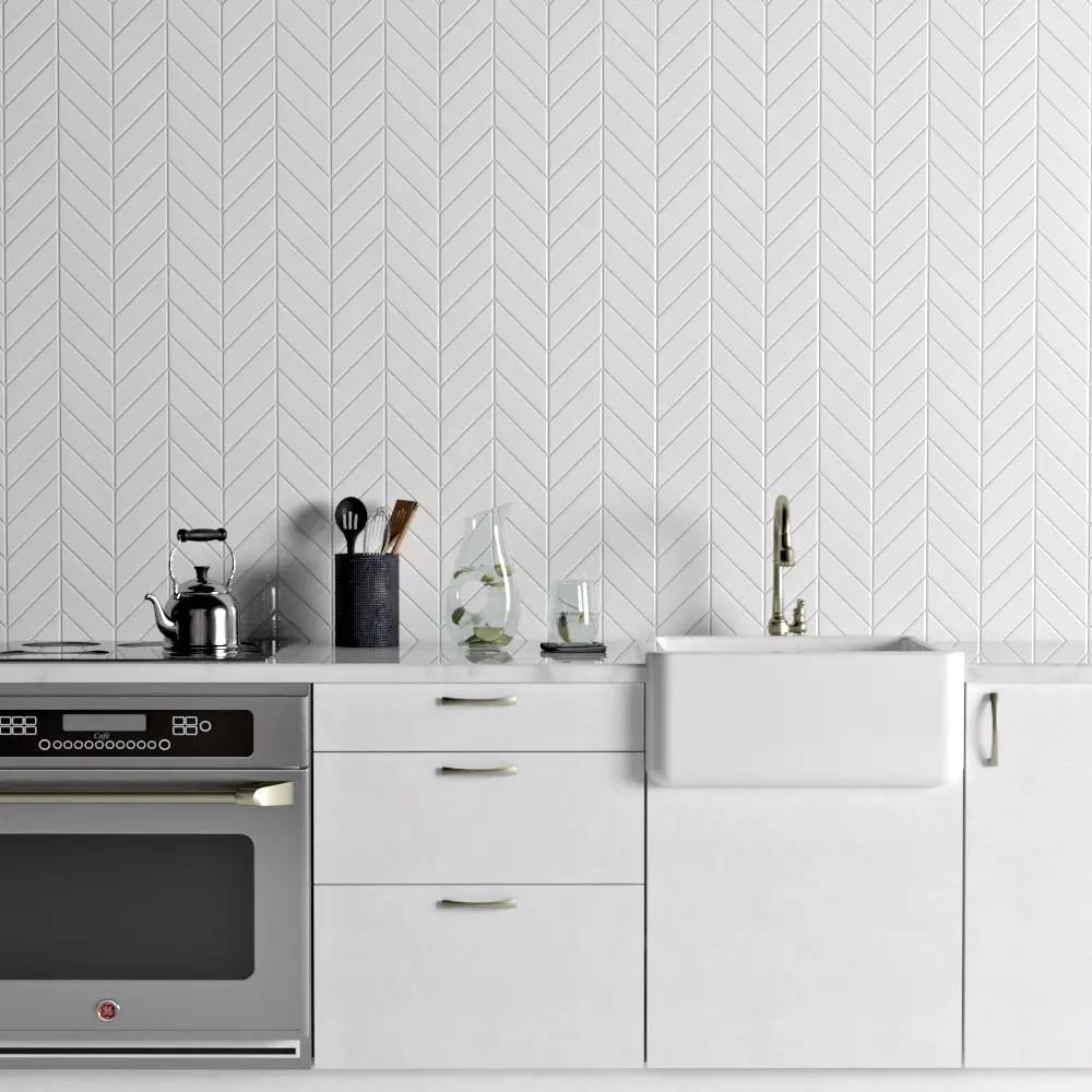 Palace Blanc Glossy Chevron Ceramic Tiles 2x6