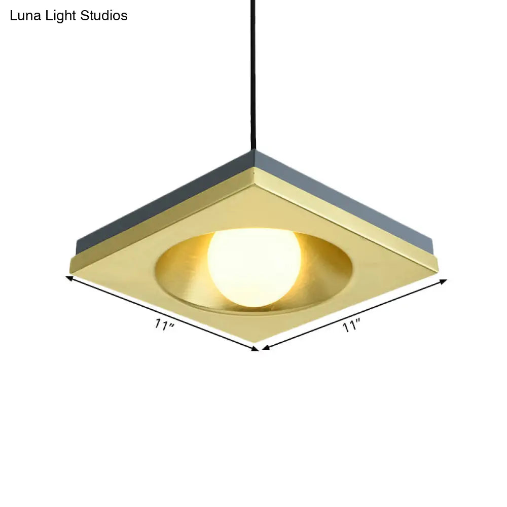 DecorBites™ Blue and Gold Modernist Drop Pendant Ceiling Fixture with Metal Concave Squares and 1 Bulb for Bedrooms