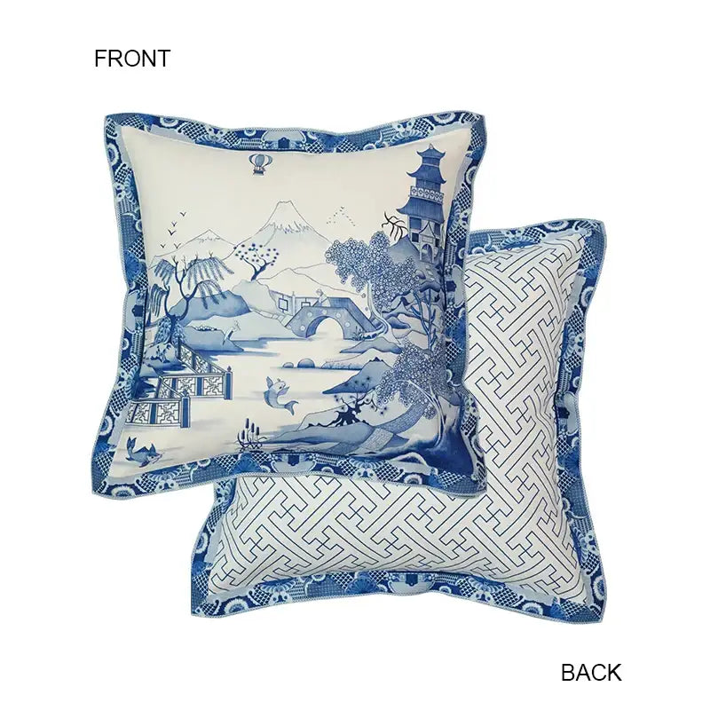 Blue chinoiserie home pagoda bolster pillowcase bedroom cushion cover