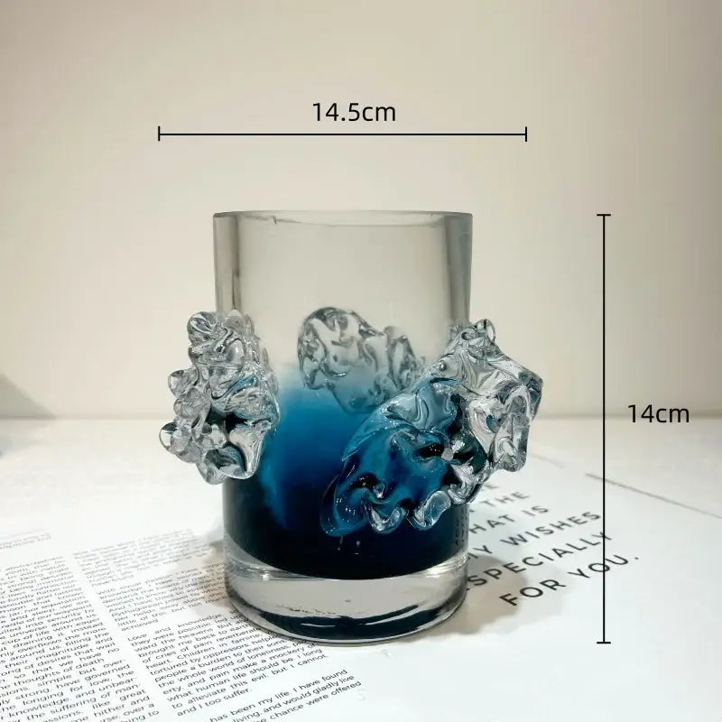Blue gradient wavy glass vase living room floral decor