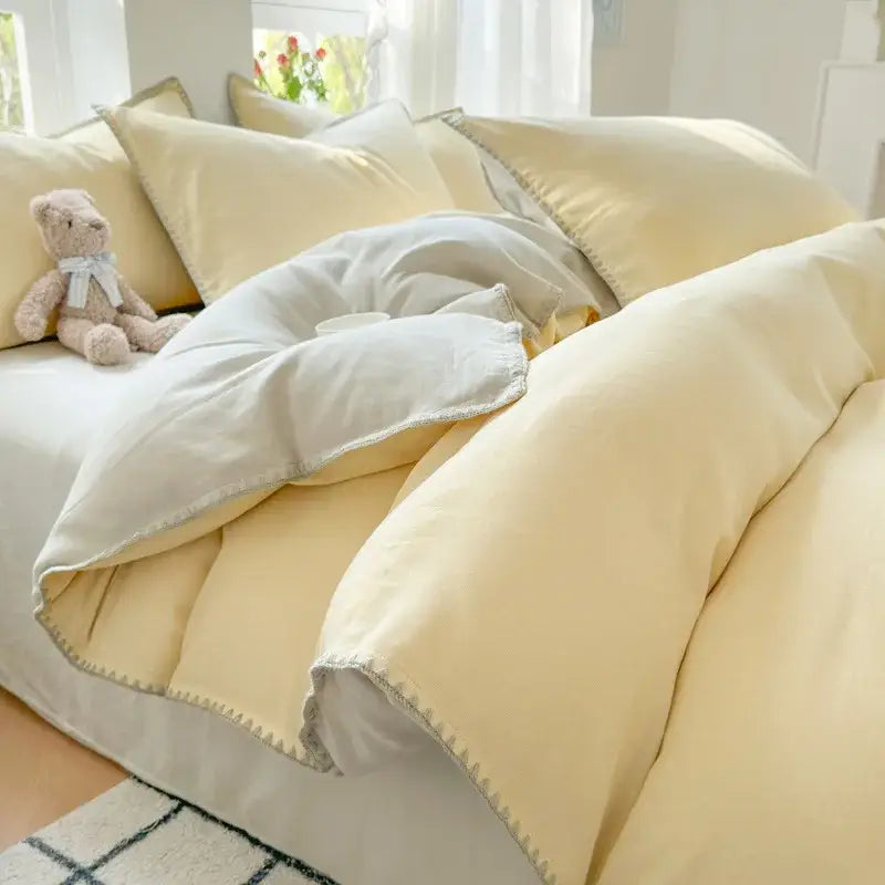 Blush pink & gray cotton edge embroidery bedding set bedroom duvet