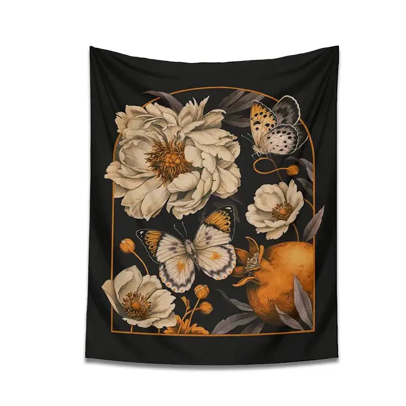 Bohemian black butterfly flower tapestry wall hanging bedroom decor