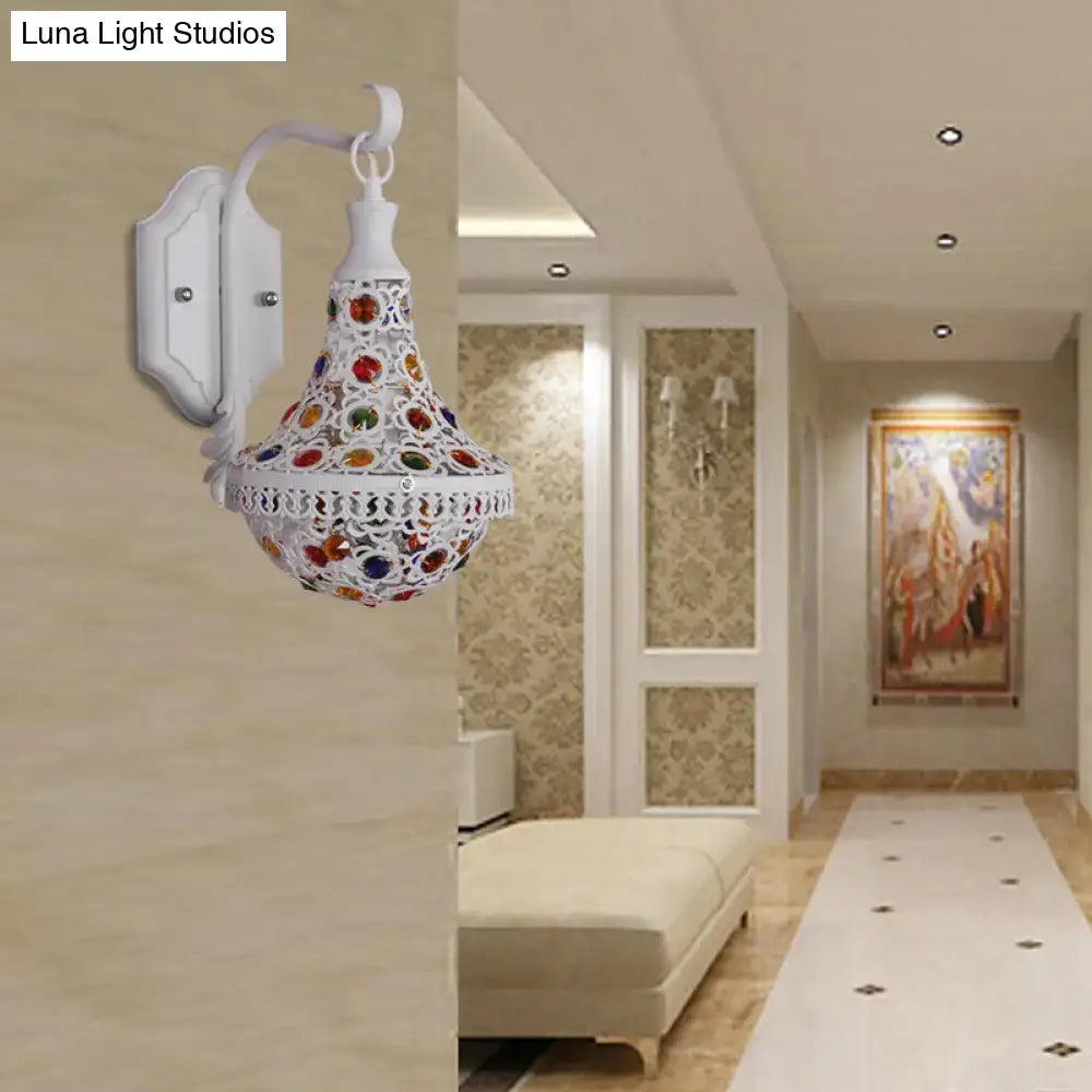 Bohemian white finish mosaic wall sconce bedroom lantern light