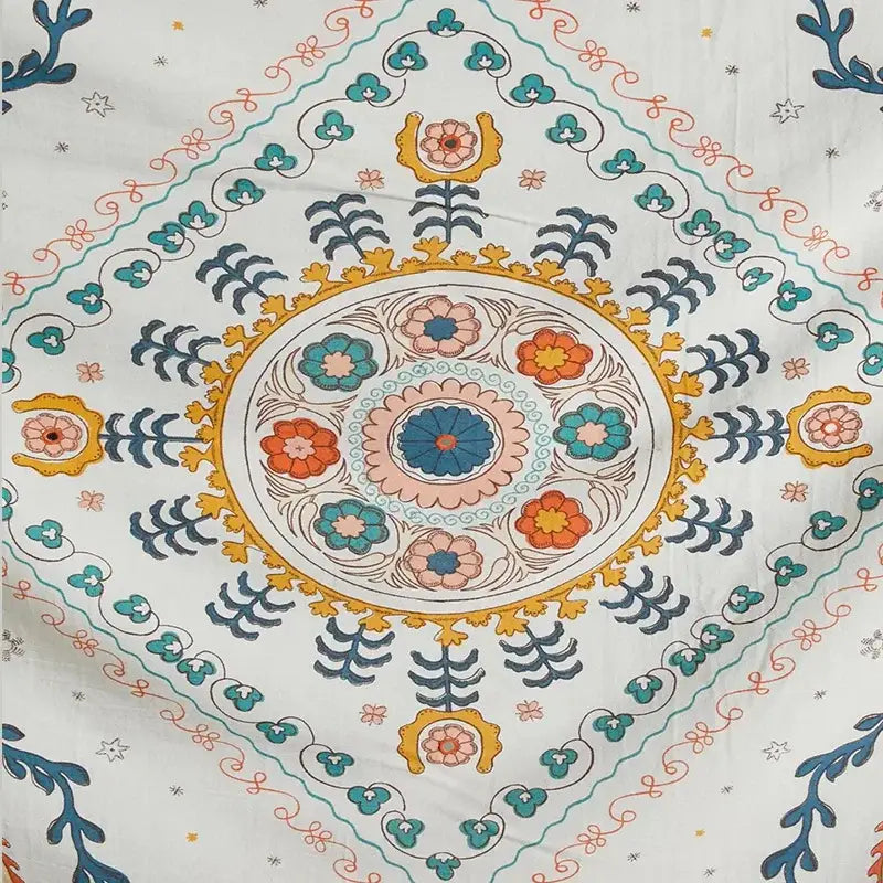Boho floral celestial wall tapestry bedroom orange & blue decor