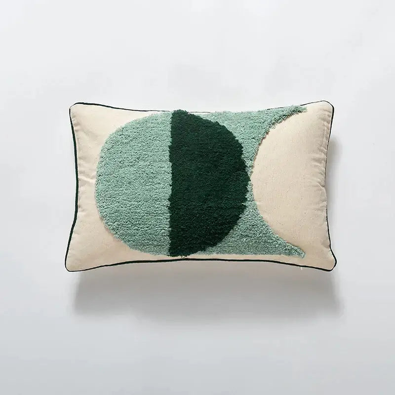 Boho green & cream geometric cushion cover living room tufted decor