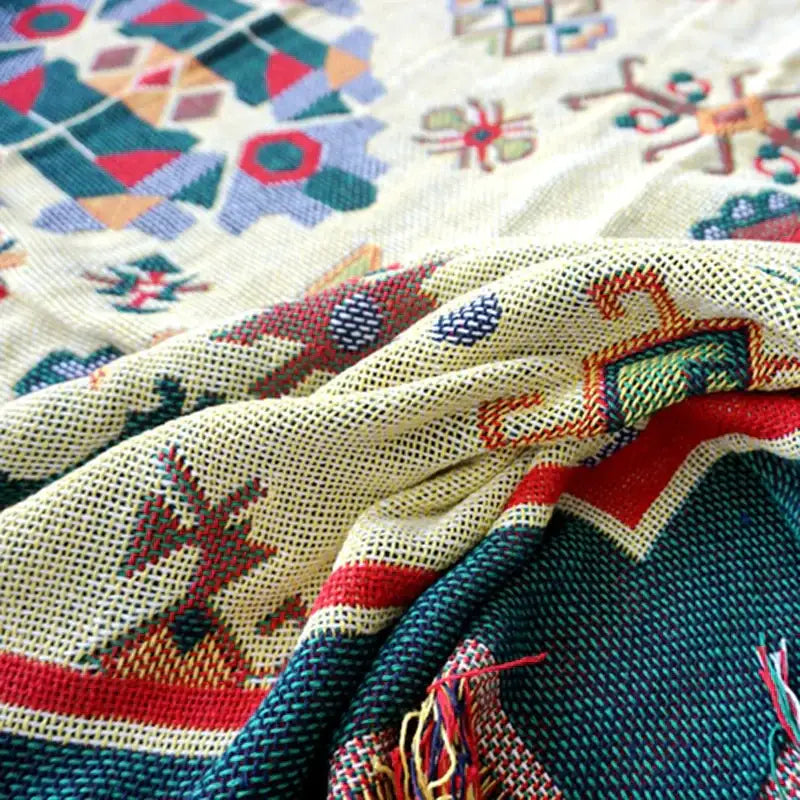 Boho jacquard knitted throw blanket green living room woven rug
