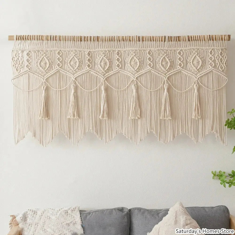 Boho macrame door curtain cream cotton tapestry bedroom decor