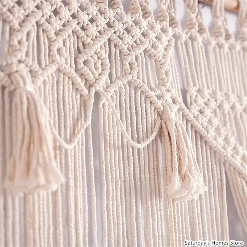 Boho macrame tassel curtain tapestry for living room window decor