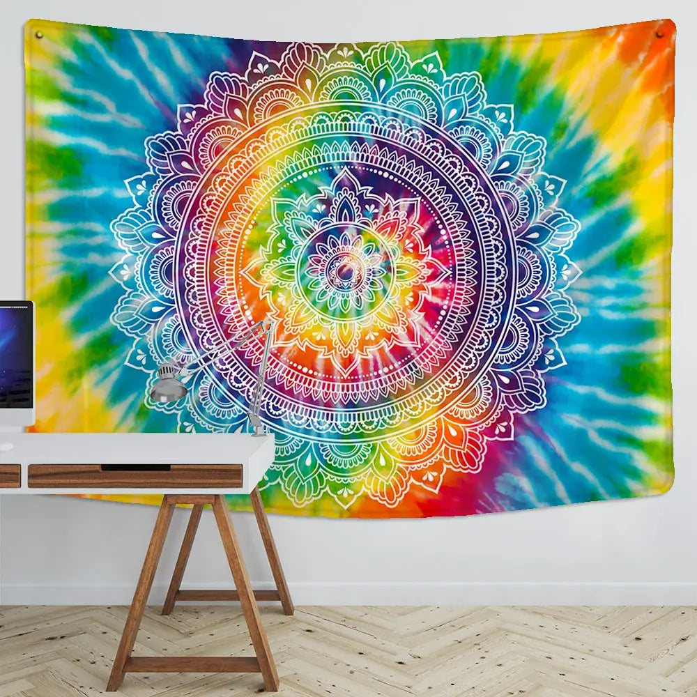 Boho multicolored indian mandala tapestry bedroom wall hanging