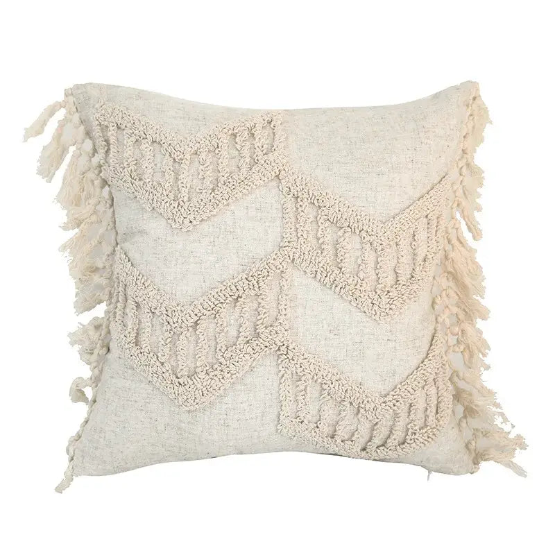 Boho style tufted cream cotton cushion cover for living room sofa