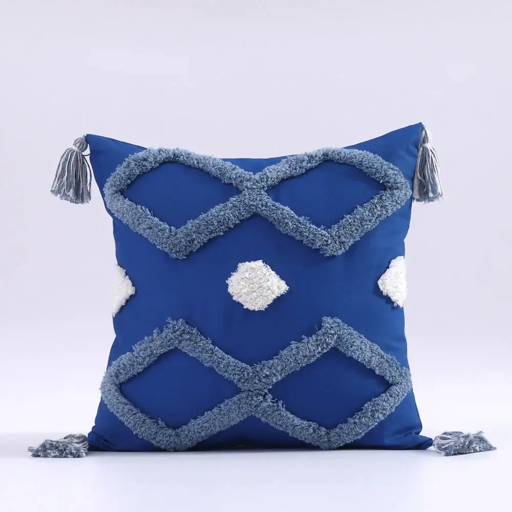 Boho tufted tassel blue & pink cushion cover living room decor