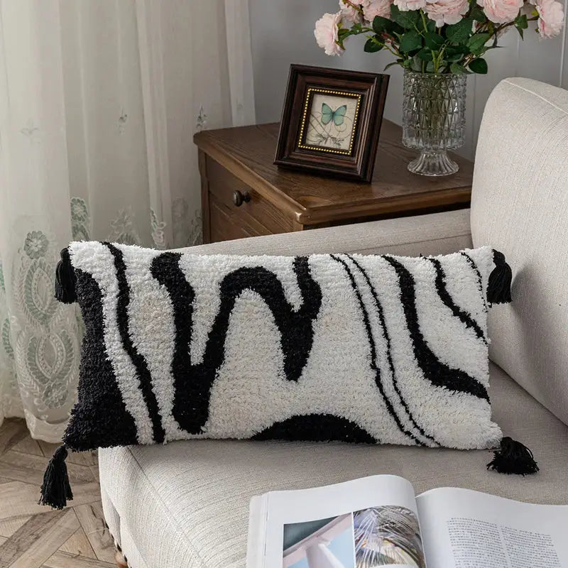 Boho white & black abstract eye pillow cover living room decor