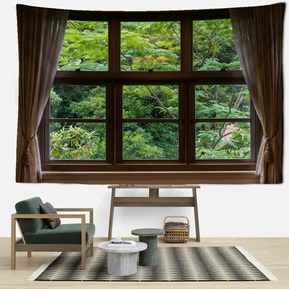 Boho window jungle scenery wall tapestry bedroom art