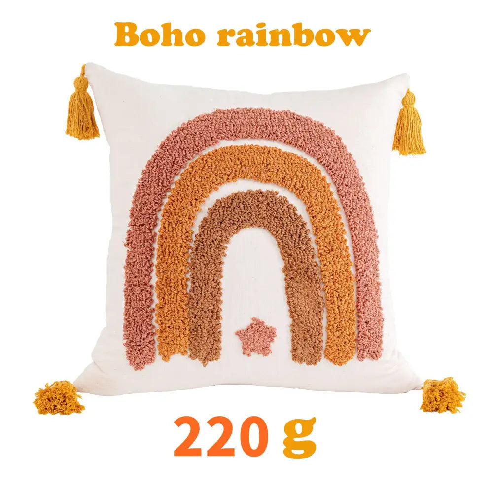 Boho yellow rainbow celestial cushion cover living room tassel pillow