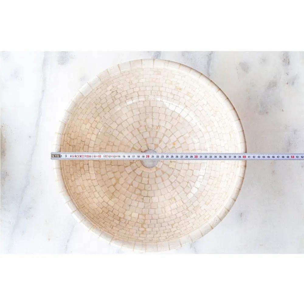 Natural Stone Marble Round Vessel Bathroom Sink In Beige 16
