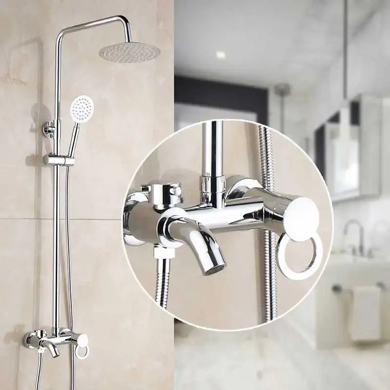 Brass rainfall shower faucet with handheld spray bathroom set