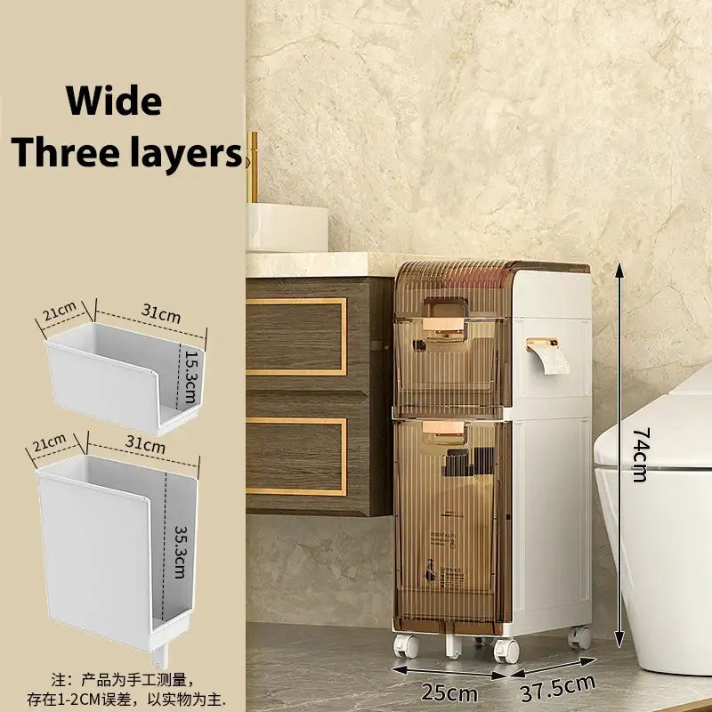Brown & white multi-layer crevice storage rack bathroom organizer