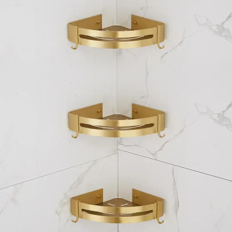 Brushed gold aluminum 2 tier corner shower shelf with hooks bathroom