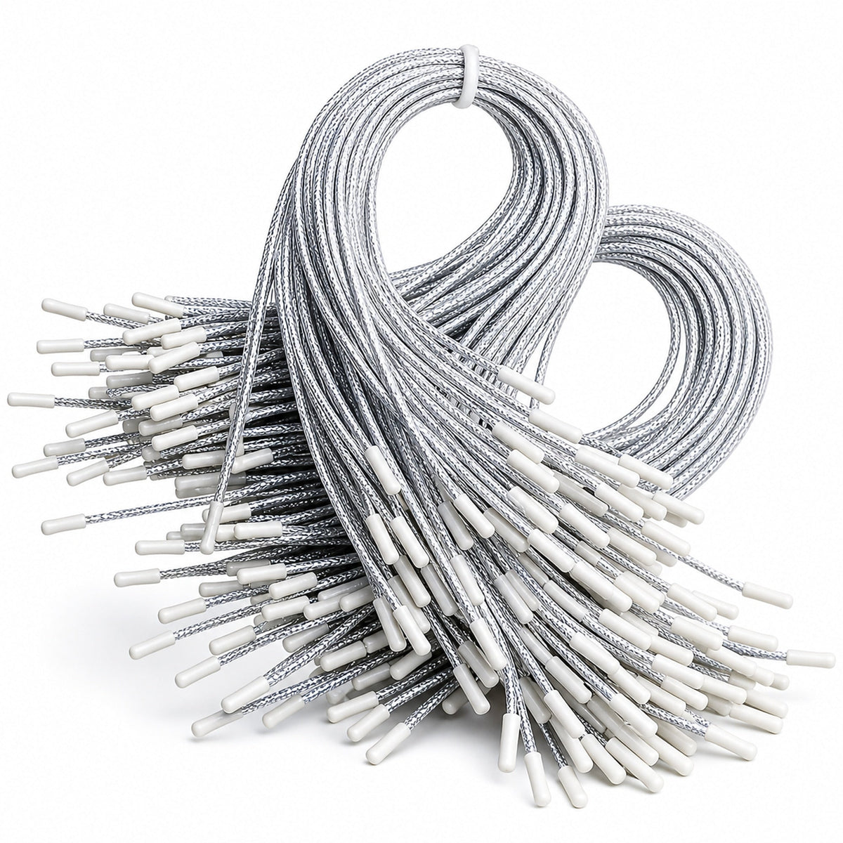 Set of 100 Silver Christmas Ornaments Cords Strings Hangers 7.9 Inches