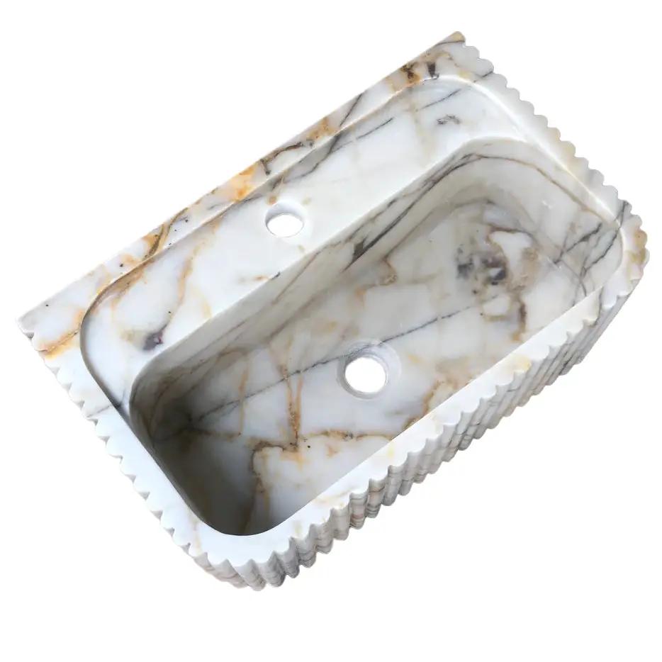 Calacatta Gold White Marble Vanity Sink With Fluted Design