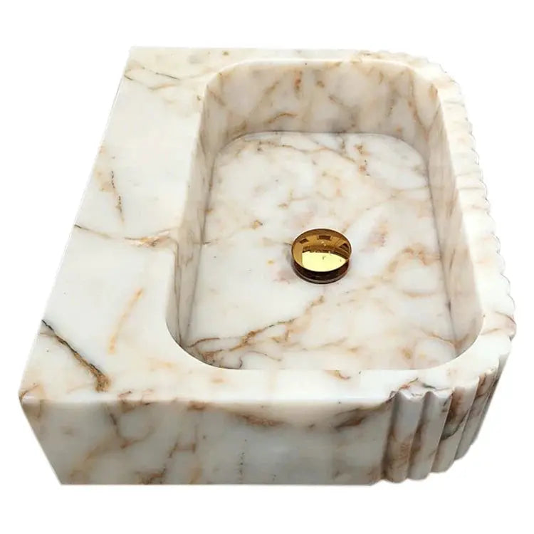 Handcrafted Fluted Calacatta Gold Marble Vessel Bathroom Sink