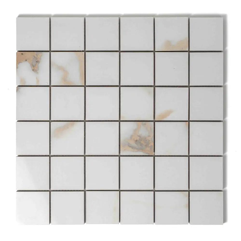Calacatta Oro Lux Glossy Straight Joint 2x2 Porcelain Mosaics 12x12
