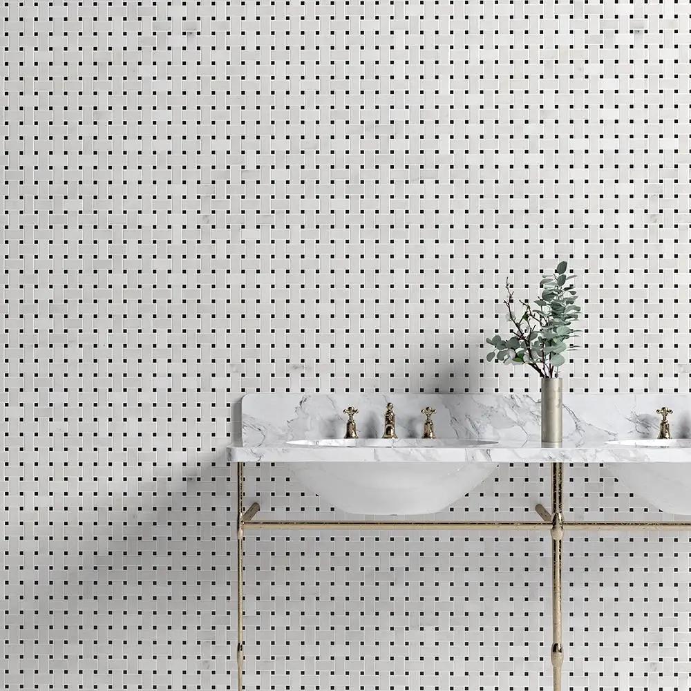 Calacatta T Honed Basket Weave Marble Mosaics 12x12