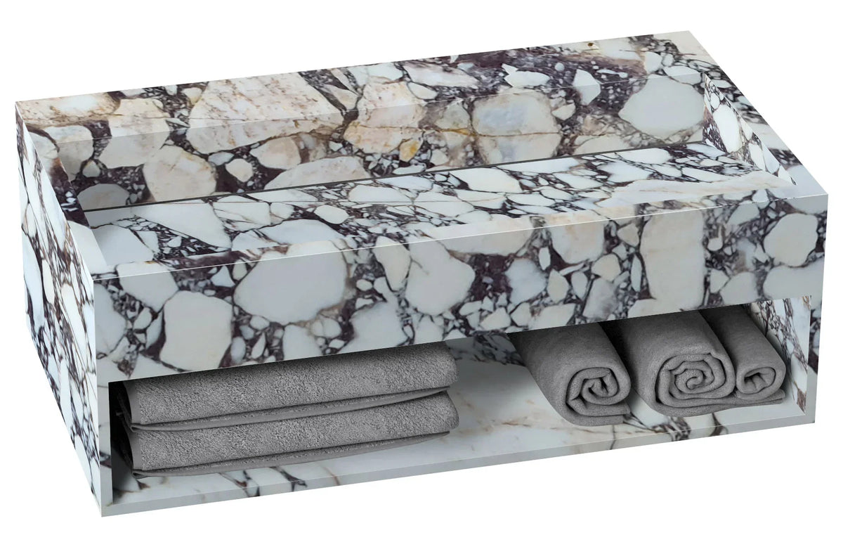 Wall Mount Calacatta Viola Marble Bathroom Sink With Storage