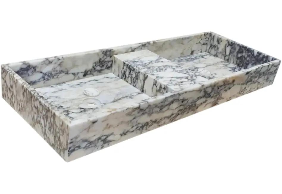 Handcrafted Calacatta Viola Marble Double Wall Sink 53 Inch