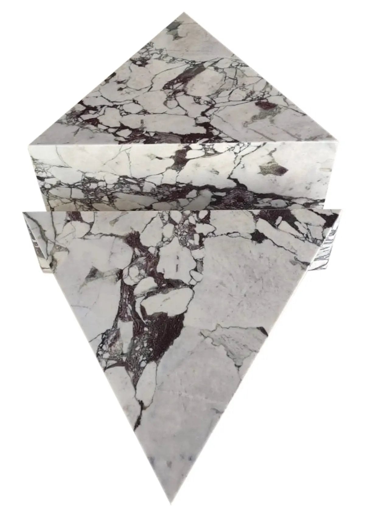 Calacatta Viola Marble Coffee Table Polished Triangular Design Handcrafted Set of Two
