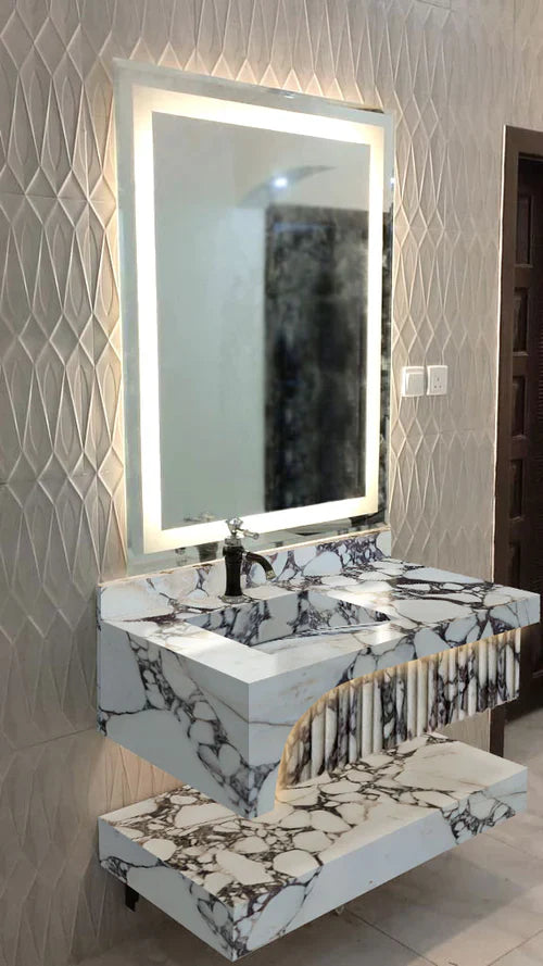 Calacatta Viola Marble Wall-Mount Bathroom Sinks Hidden Drain