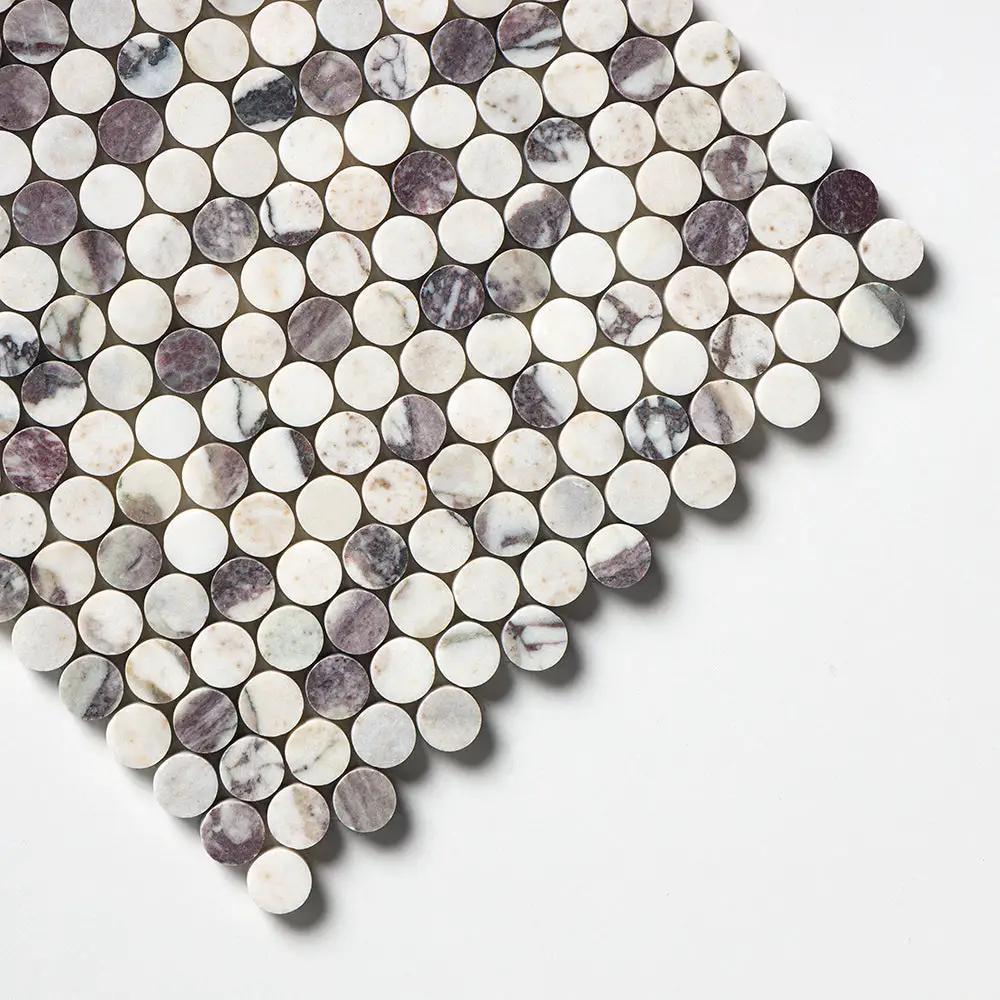 Calacatta Violet Honed Penny Round Marble Mosaics 11 1/4x11 3/4