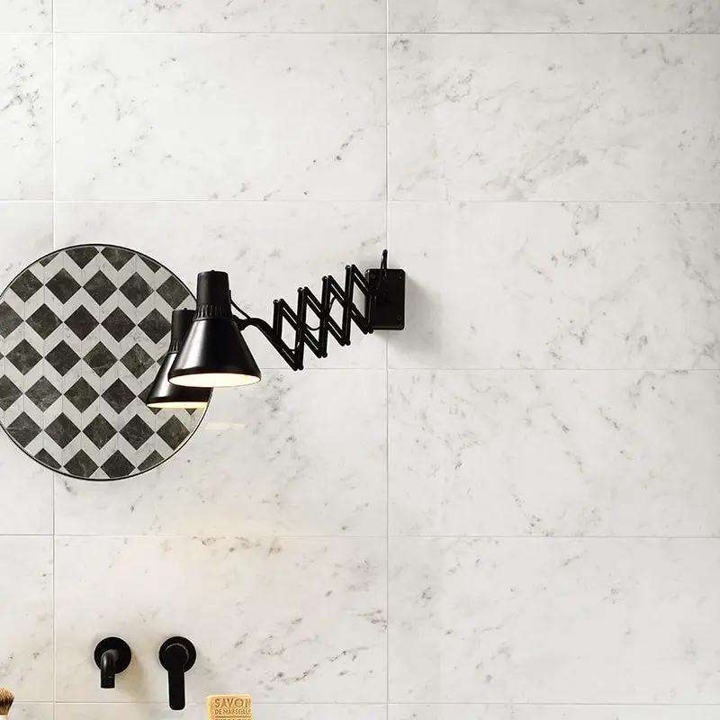 Carrara Blanco Polished Marble Look Porcelain Tiles 12x24
