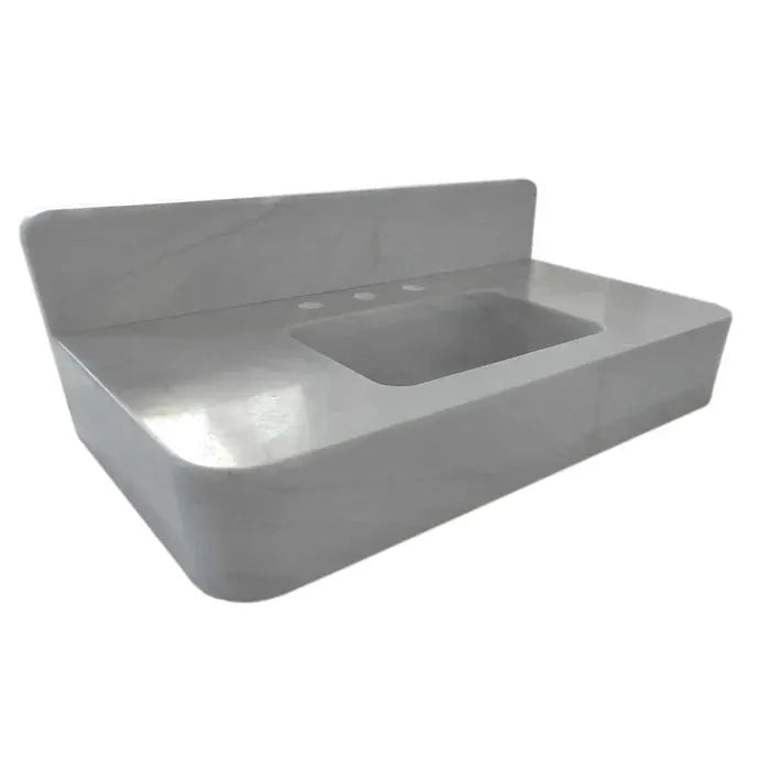 Carrara White Natural Stone Wall Mount Bathroom Sink With Backsplash 18X36