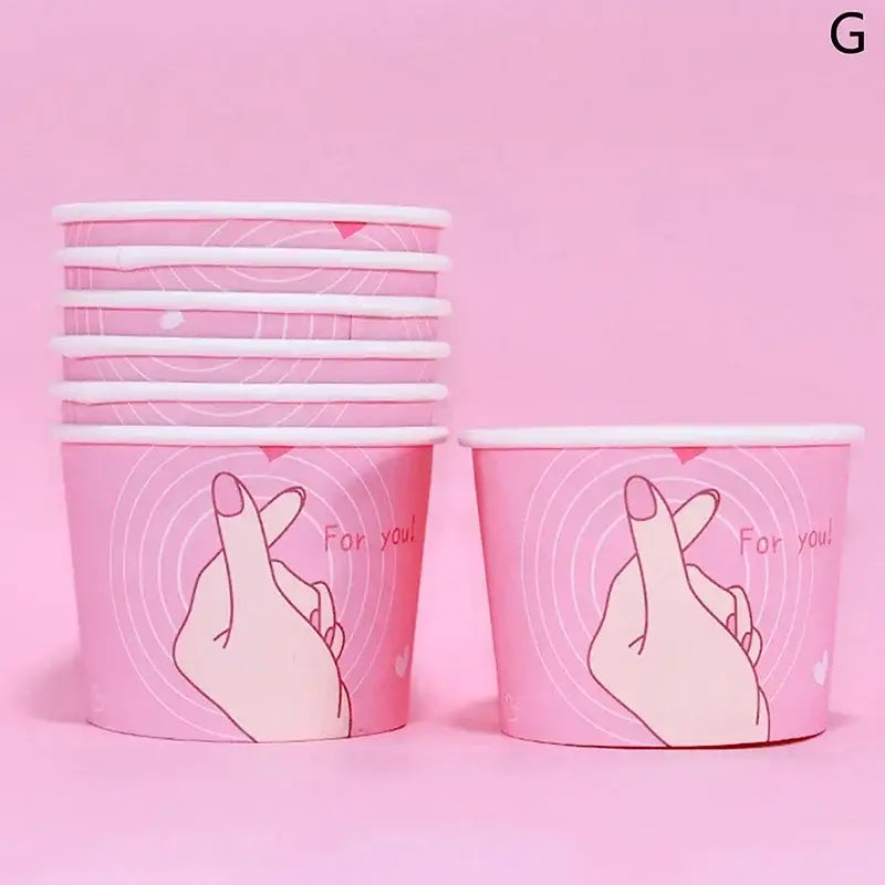 Cartoon blue & white paper cups with lids dining room dessert bowls
