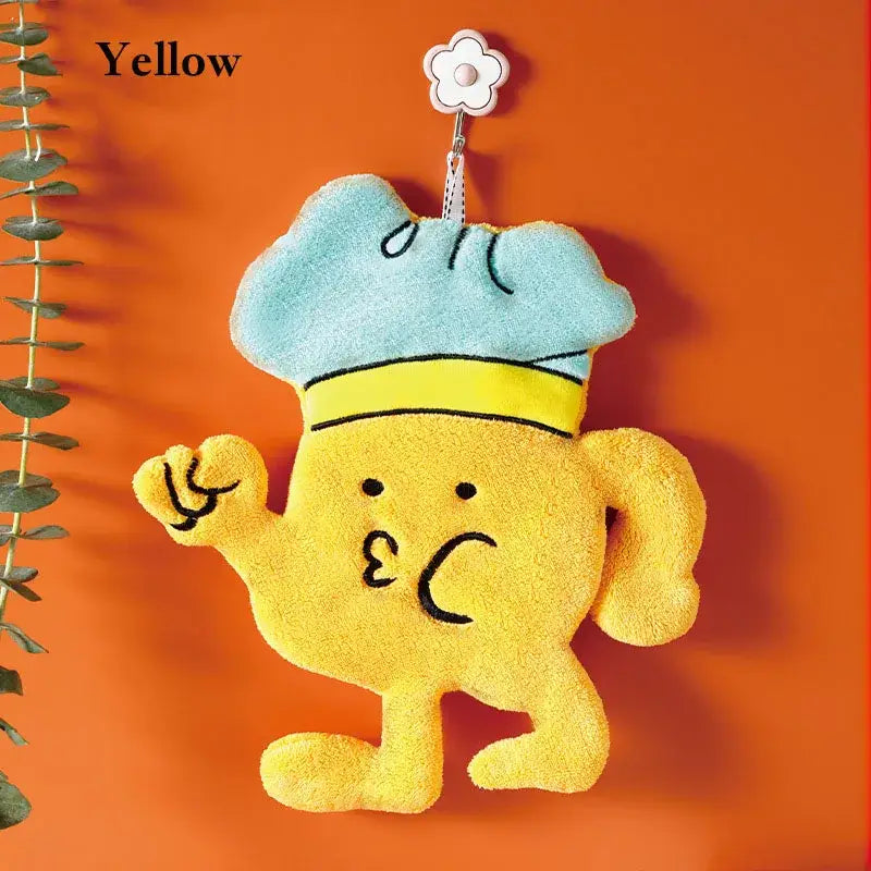 Cartoon chef yellow & red microfiber hand towel kitchen wall hooks